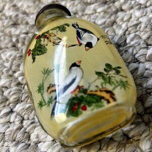 Vintage Collectible Glass Snuff Bottle with Birds